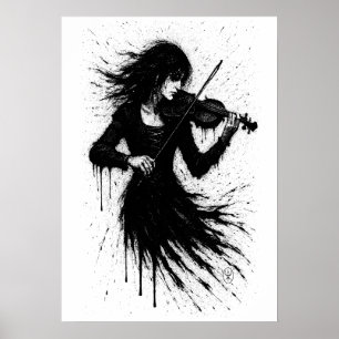 Poster Violoniste Né de l'Encre dans la Tempête Sonore