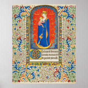 Poster VIRGIN AVEC ENFANT ET ANGELS Antique Fleurs