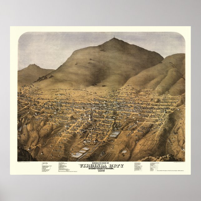 Poster Virginia City, NV Carte panoramique - 1875 (Devant)