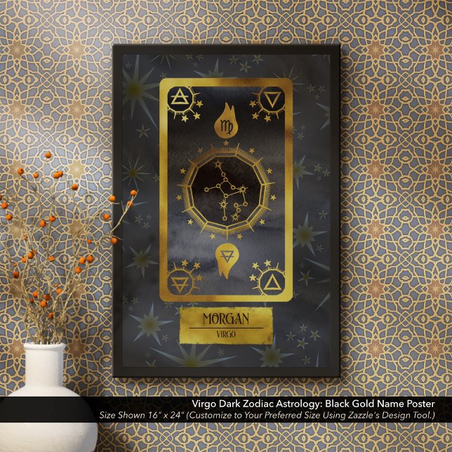 Poster Virgo Dark Zodiac Astrologie : Black Gold Nom (Dark Zodiac Poster: for the Birth Sign Virgo in Black and Gold Personalized with Your Name.)