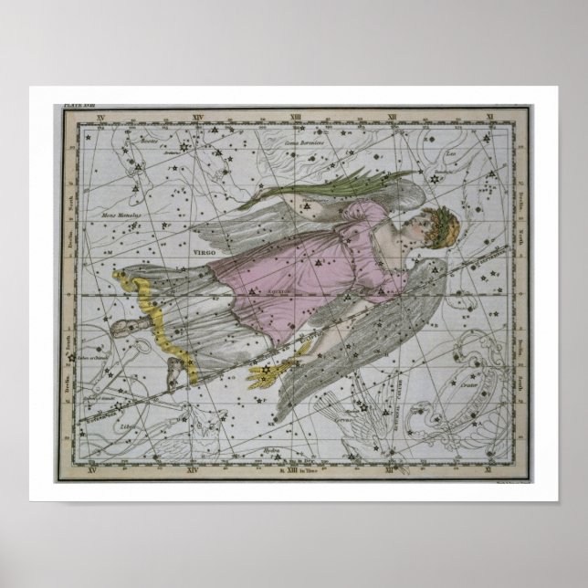 Poster Virgo, de "A Celestial Atlas", pub. en 1822 (col. (Devant)