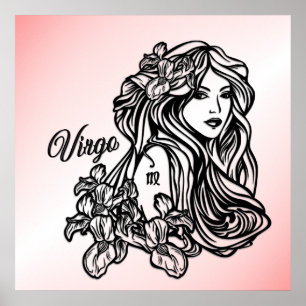 Poster Virgo La Vierge Zodiac rose