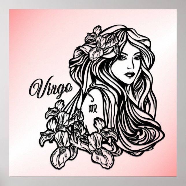 Poster Virgo La Vierge Zodiac rose (Devant)