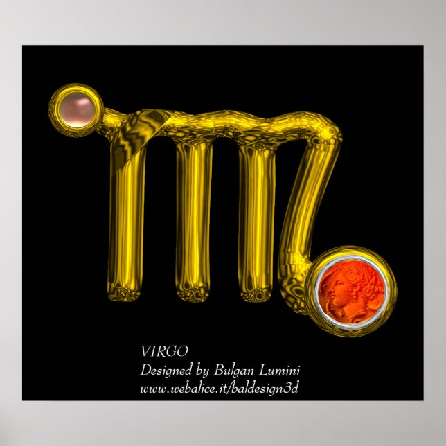 Poster VIRGO /ORANGE AGATE, JOUET SIGNE ZODIAC OR, Noir (Devant)