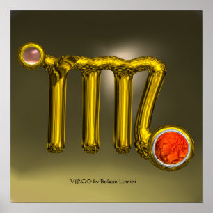 POSTER VIRGO/ORANGE,GRIS AGATE OR ZODIAQUE JOYAU EN OR