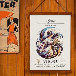 Poster Virgo Personnalisé Elégant Zodiac Aquarelle