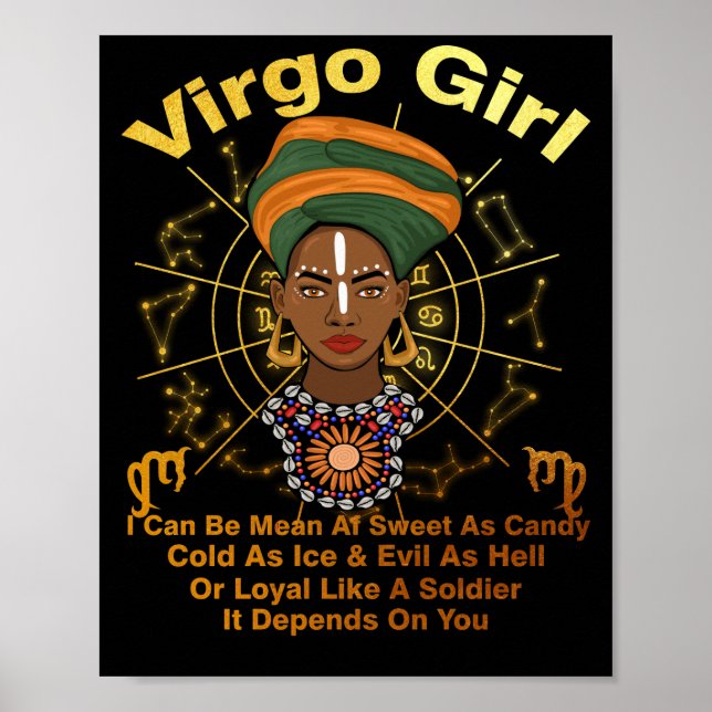 Poster Virgo Queen sucré comme bonbons Anniversaire Black (Devant)