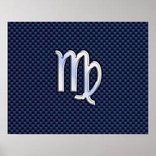 Poster Virgo Zodiac Sign on Navy Blue Carbon Fiber Print