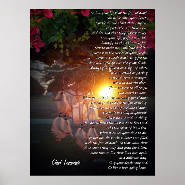 Poster "Vis ta vie" coucher de soleil de Tecumseh Dreamca (Devant)
