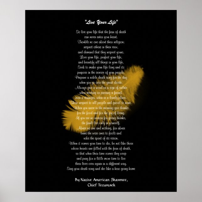 Poster "Vis ta vie" Plumes d'or par le chef Tecumseh (Devant)