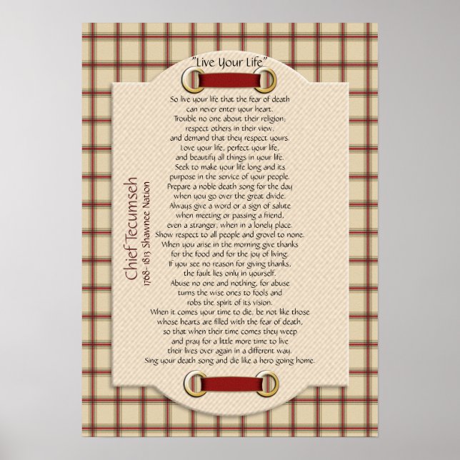 Poster "Vis ta vie" sur le chef tecumseh plaid (Devant)