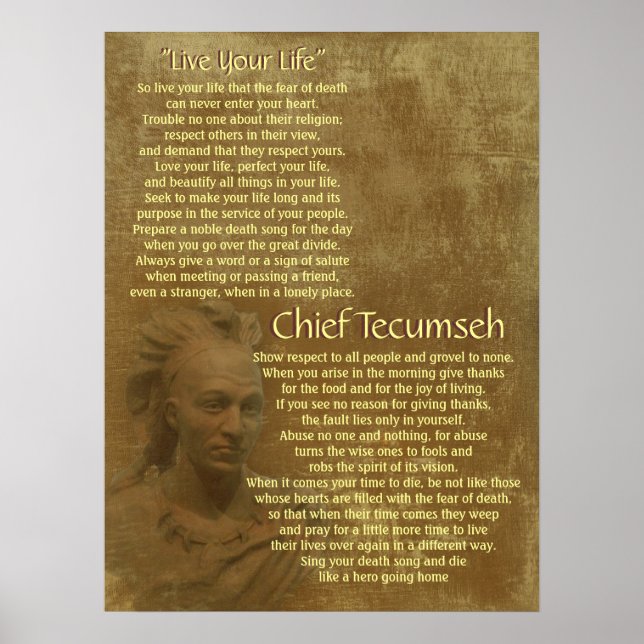 Poster "Vis ta vie" sur un vieux parchemin, chef Tecumseh (Devant)