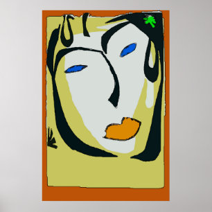 Poster Visage Abstrait En Jaune,