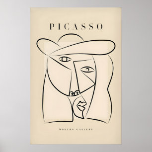Poster Visage Abstrait Picasso Chapeau Ligne Art Minimali