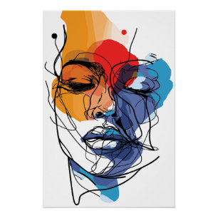 Poster Visage artistique abstrait en lignes fluides