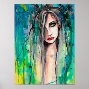 Poster Visage dans la peinture Portrait de fantaisie abst
