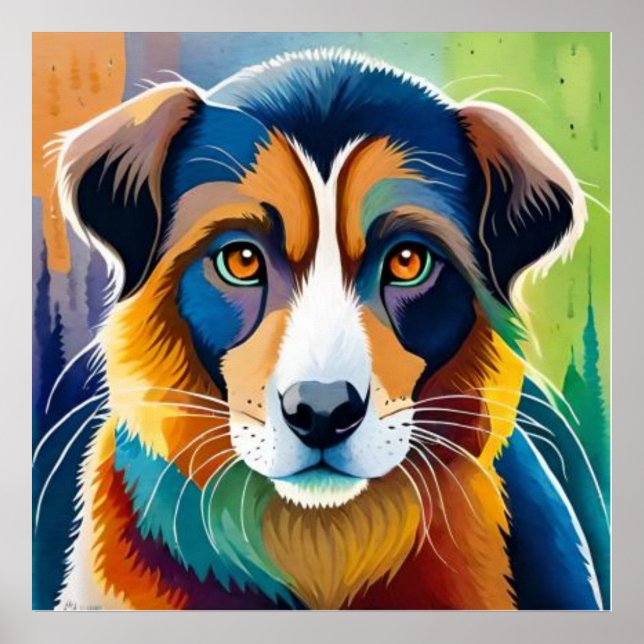 Poster Visage de chien coloré en gros plan (Devant)