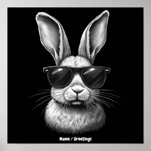 Poster Visage de Lapin Mignon Avec Lunettes de Soleil Pou