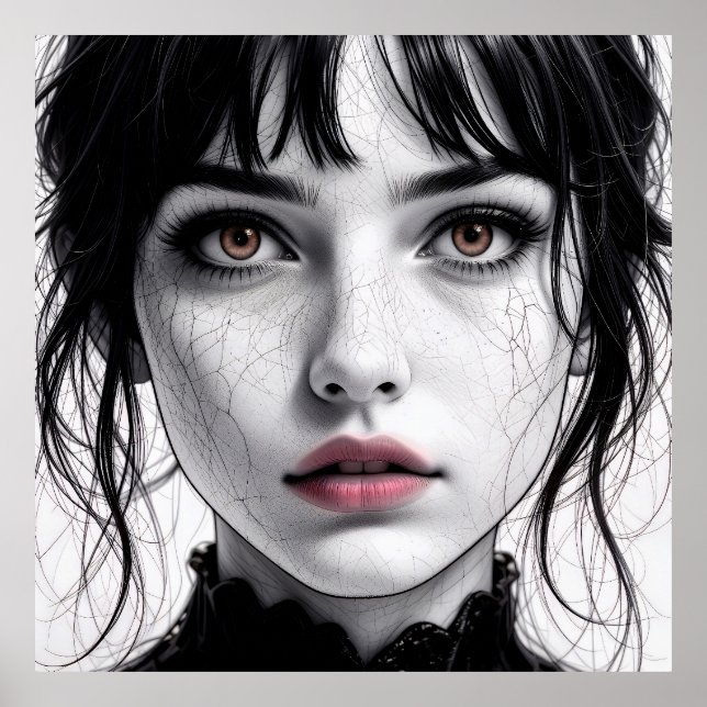 Poster Visage de porcelaine regard d'âme fêlée.  (Devant)