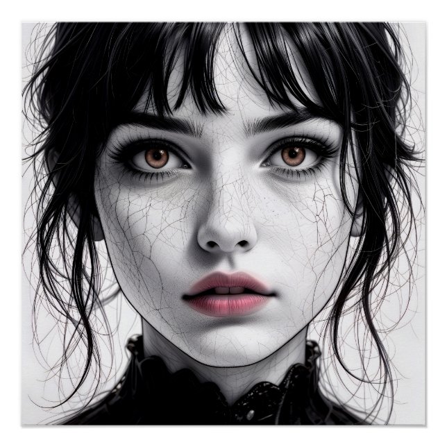 Poster Visage de porcelaine regard d'âme fêlée.  (Devant)