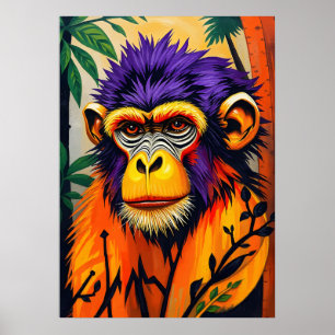 Poster Visage de singe psychédélique - Neon Jungle Energy