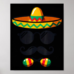 Poster Visage de Sombrero Cinco De Mayo Moustache Fiesta