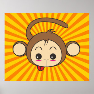Poster Visage de super singe sur Arrière - plan Sunburst