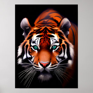 Poster Visage de tigre dans une obscurité proche