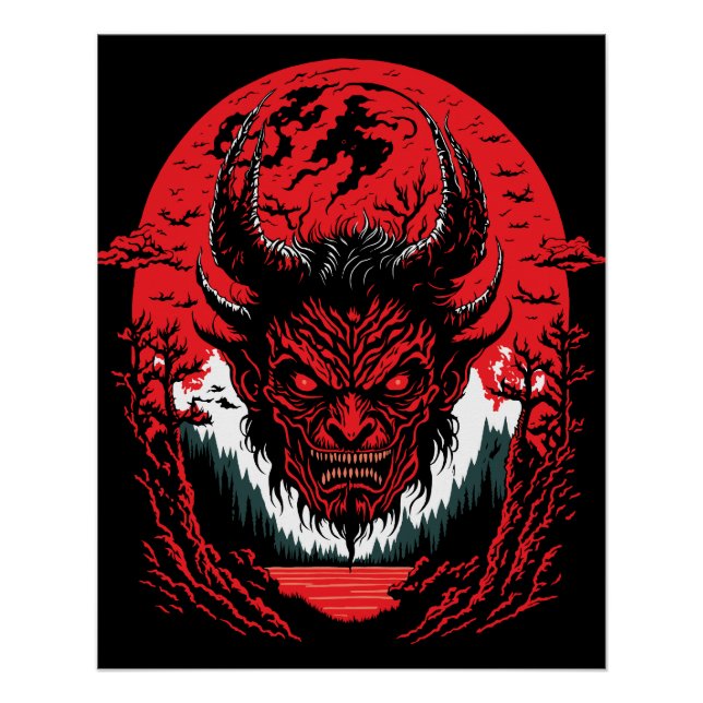 Poster Visage diabolique Satan | Design graphique de la t (Devant)