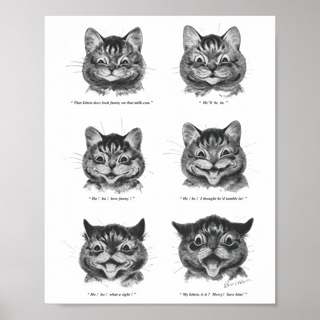 Poster Visage drôle de chat, Louis Wain (Devant)