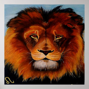 Poster Visage d'un lion réaliste peint