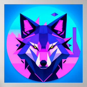 Poster Visage Futuriste de Loup de Néon dans l'art géomét