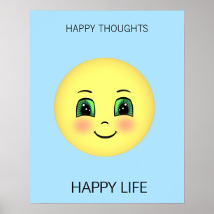 Poster Visage heureux et pensées heureuses apportent une 