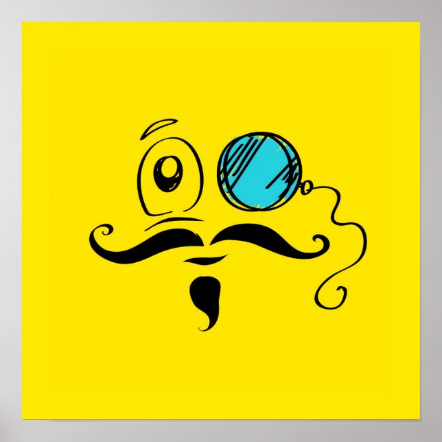 Poster Visage Jaune fantaisie avec Monocle et Moustache (Devant)