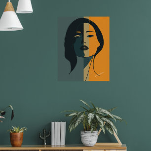 Poster Visage minimaliste de femme Abstraite - Art Boho m