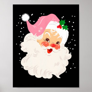 Poster Visage Père Noël Rétro En Pink Casquette Vintage N