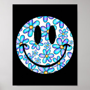 Poster Visage sourire joyeuse retro marguerite bleu prepp