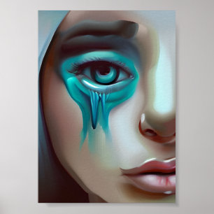 Poster Visage triste avec des larmes bleues, œuvre d'art 