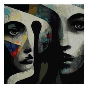Poster Visages abstraits surréalistes entrelacés