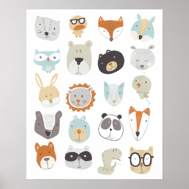Poster Visages conviviaux | Portraits d'animaux mignons (Devant)