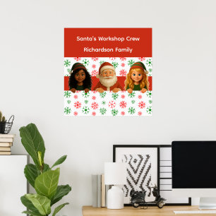 Poster Visages de Père Noël & d'Elfe Porte de Noël Amus