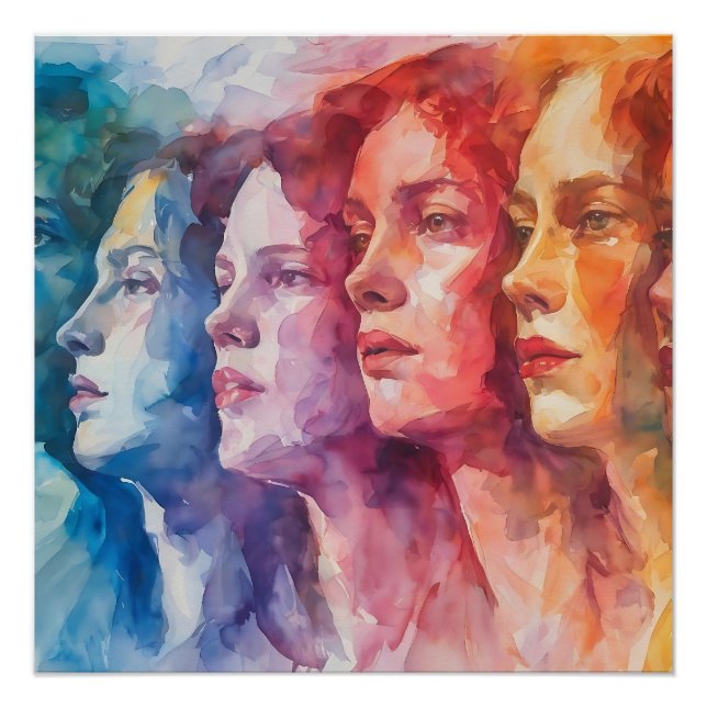 Poster Visages des femmes - Peinture aquarelle (Devant)