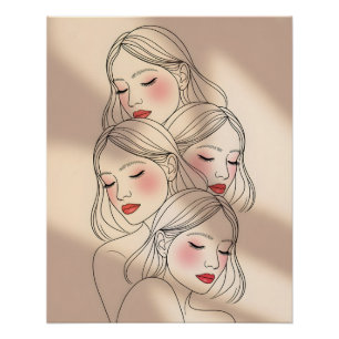 Poster Visages Féminins de Rêve Imprimés, Yeux Fermés, Ap