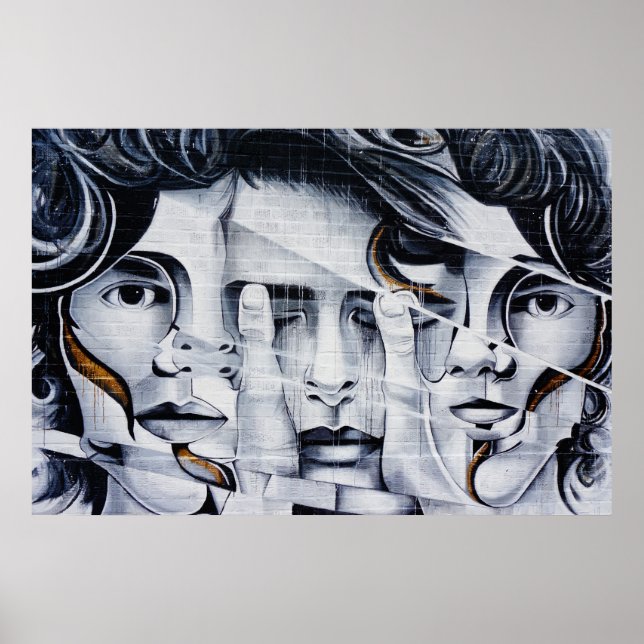 Poster Visages noirs et blancs Graffiti Street Art Pictur (Devant)