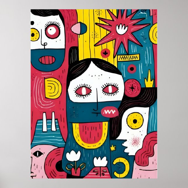Poster Visages Pop Art Abstrait - Expression Doodle moder (Devant)