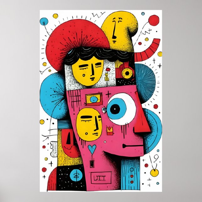 Poster Visages Pop Art Abstrait - Expression Surreal Dood (Devant)