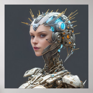 Poster Visionnaire du néon : une femelle Cybernétique