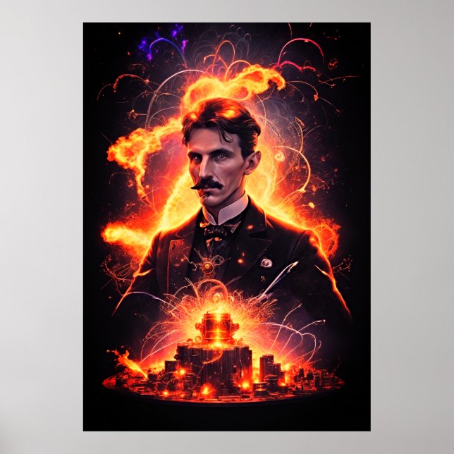 Poster Visionnaire électrique : La foudre de Nikola Tesla (Devant)