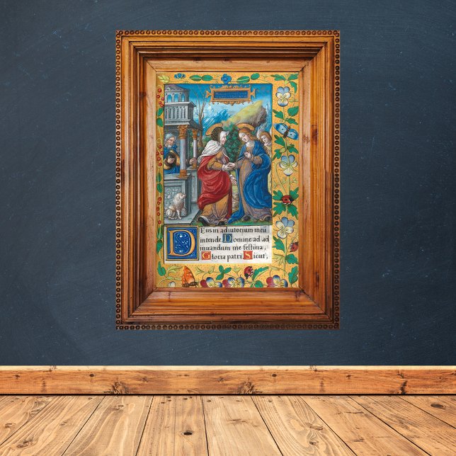 Poster Visitation du manuscrit médiéval de St Elizabeth (The Visitation of St Elizabeth Medieval Manuscript Catholic Christian Poster)