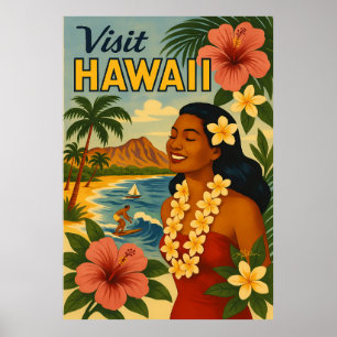 Poster Visite Hawaii Tourisme Art Mid Century